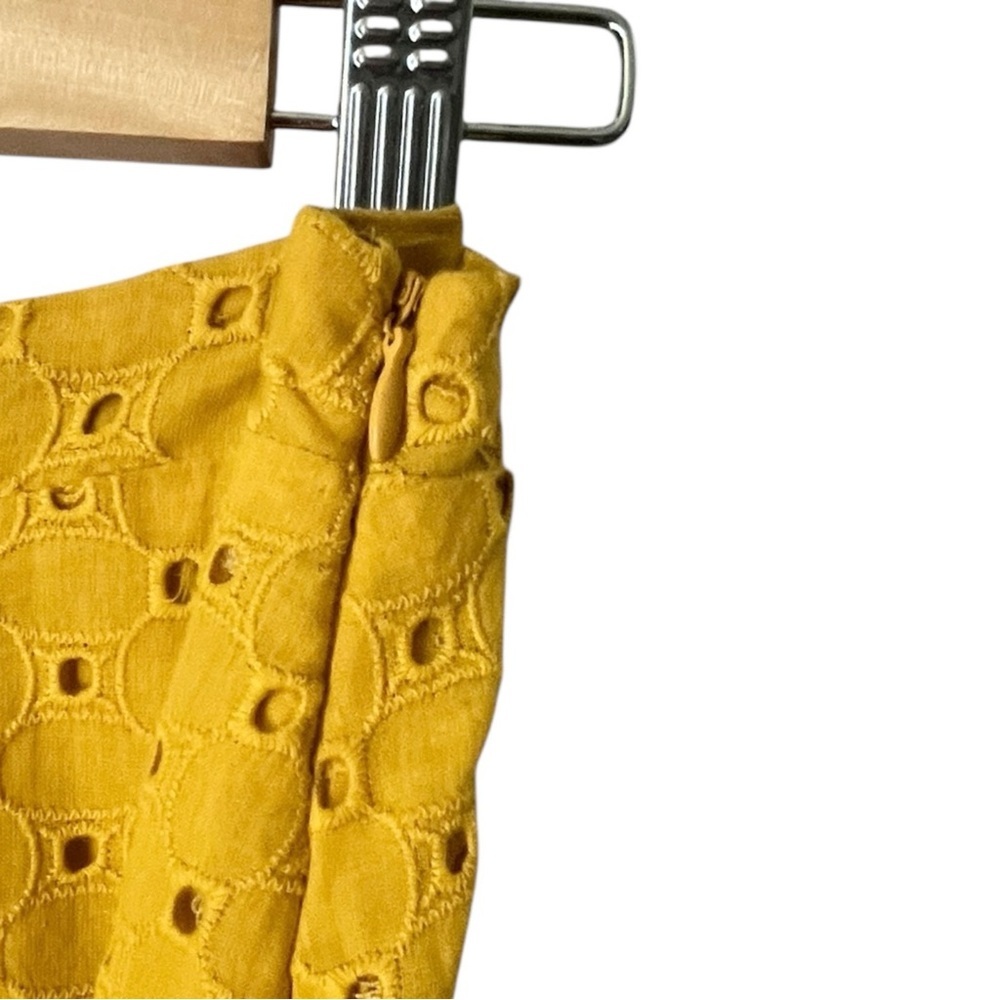 House of Harlow 1960 Size Small Mustard Yellow Eyelet Lace Tiered Midi Skirt - Picture 3 of 8